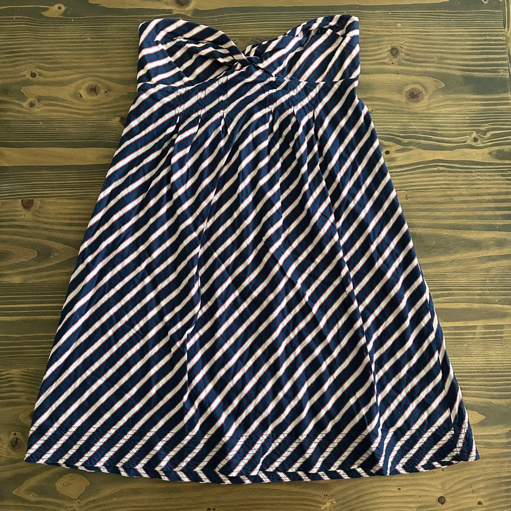 Women’s American Eagle Outfitters Strapless Dress S Navy Red Striped Sundress